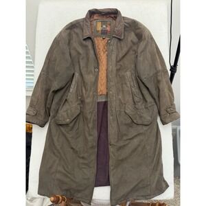 Vintage Structure Leather Chore Coat Barn Mens L Green Brown Suede Quilted 90s